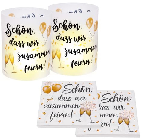 16 Stück Windlicht Tischdeko Geburtstag und 40 Stück Servietten Geburtstag, Dass Wir Zusammen Feiern, Tisch Deko für Silvester Deko Hochzeitsdeko Taufe Babyparty