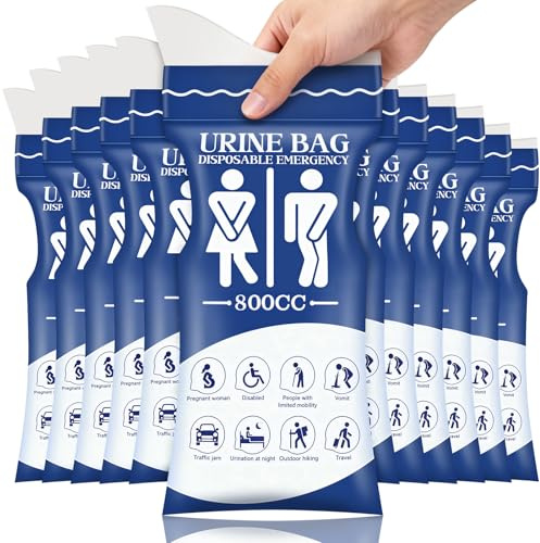 DOYUKY Disposable Urine Bag, 12 PCS Wee Bags, 800ml Emergency Toilet Pee Bags, Portable Travel Urinal Bag for Men, Women, Camping, Car Traffic Jam, Outdoor Camping, Vomit, Hiking, Pregnant, Patient