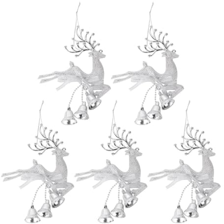 Garneck 5 Stück Teiliges Silbernes Weihnachtsbaum-anhänger- Elch-Form Weihnachtsglocken zum Hängen Kreative Weihnachtsdeko für Innen und Außen Leichte Weihnachtsanhänger für Baum Tür