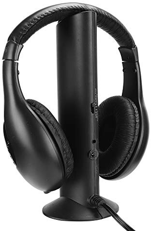 Eacam Auriculares Inalámbricos FM 5 en 1, Auriculares para TV, Juegos de Ordenador, Micrófono Incorporado, con Soporte de Carga, Receptor para bebé