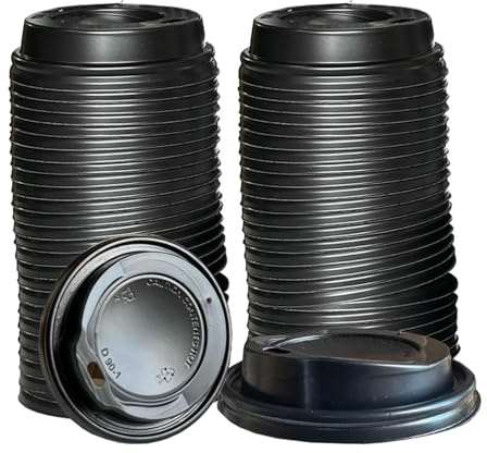 ECONX 500 X Black Ripple Disposable Coffee Cups Lids 12OZ/16OZ (90MM) Reusable Plastic Sip-Through Lids – Leak Proof Secure Fit for Coffee, Takeaway Hot Drinks Perfect for Cafes, Events, Offices