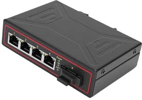 TIKATARER Switch Ethernet Industriel, 1 Port SFP, 4 Ports RJ45, 10 100 Mbps, Montage sur Rail Din, avec Port FX Remplaçable à Chaud pour Transmission Fibre jusqu'à 120 km