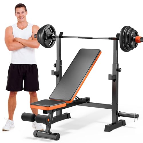 XDDIAS Multifunktion Trainingsbank mit Langhantelablage, Verstellbare Hantelbank für Home Gym, 7-Fach Rückenlehne Fitnessbank für Bankdrücken & Krafttraining, bis 350 kg