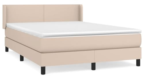 QJBSAVVA Lit à Sommier 140x190 cm avec Matelas et Surmatelas Cappuccino | Ensemble de lit complet pour chambre à coucher avec tête de lit réglable et matelas à ressorts ensachés confortables.