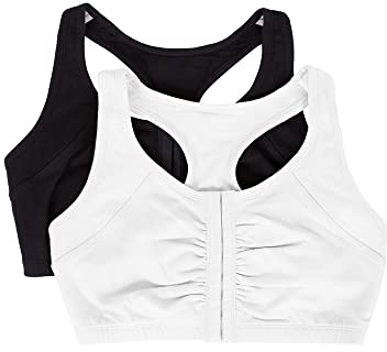 Fruit of the Loom Women's Front Close Racerback (Pack of 2) Bra, Black/White, 42