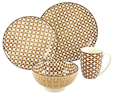 CreaTable, 20314, Serie MANDALA, Geschirrset Single Set braun 4 teilig, Steinzeug, Mehrfarbig
