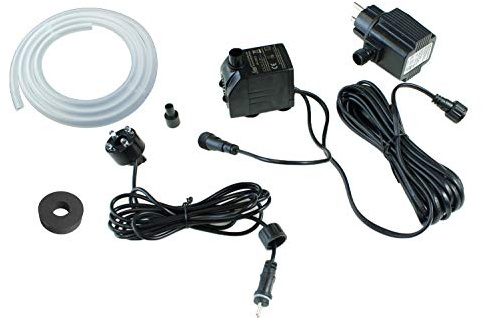 Springbrunnenpumpe 450 L/H mit 1x LED Spot Komplett Set mit Schlauch Gartenbrunnen Quellsteinbeleuchtung Bachlaufpumpe Teichpumpe Brunnen (450 L/H, warm-weiß)