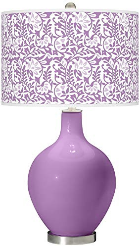 Color + Plus OVO 28 1/2 Tall Modern End Table Lamp African Violet Purple Brushed Nickel Finish Glass Single Gardenia Giclee Shade Living Room Bedroom Bedside Nightstand House Office Home Reading