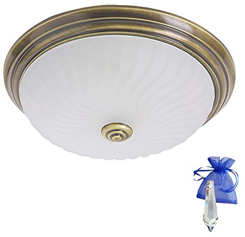 Christoph Palme Leuchten Klassische Deckenleuchte Bronze E27 ø 30cm Glas weiß Deckenlampe 2779BR + Kristall Giveaway