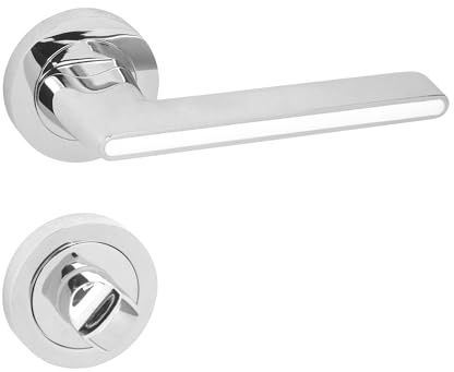 domino Türgriff Drückergarnitur WC -Badezimmer Set Rund-Rosette Türklinke für Bürotür, Kellertür & Innentür Türbeschläge aus Znal Chrom/Weiß Türdrückergarnitur ONYKS-R M6/WEIß