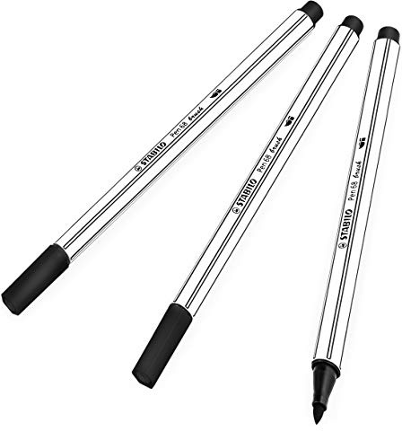STABILO - Premium Fibre-Tip Pen mit Brush Tip Pen 68 Pinsel - 3er Pack - Schwarz