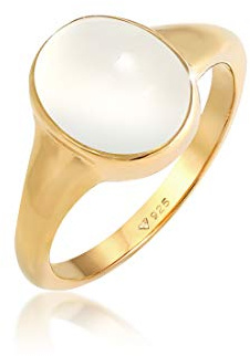 Elli Ring Damen Siegel mit Mondstein 925 Silber Vergoldet