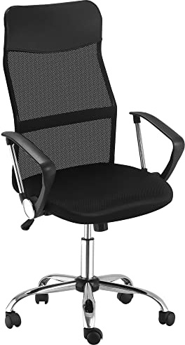 HOMCOM Bürostuhl Ergonomischer Schreibtischstuhl mit Armlehne Schwarz | Hohe Rückenlehne, Höhenverstellbarer Drehstuhl mit Wippfunktion, Netzbespannung, Computerstuhl
