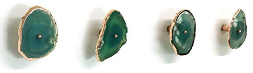 TentHome 4 Stück Kommodenknöpfe Möbelgriffe Schubladenknöpfe Möbelknauf Messing Möbelknöpfe Schrankknöpfe Garderobe Schrankgriff Natürliche Geode Achat Scheiben Grün