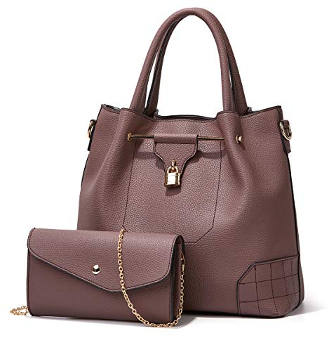 NICOLE & DORIS 2 Stück Damen Handtaschen Brieftasche Reißverschluss Umhängetasche Beuteltasche für Damen PU Leder Tasche Lila