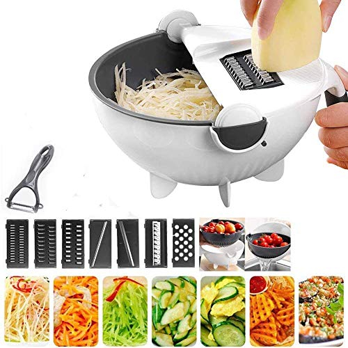 Cortador De Verduras Rotativo Multifunción 9 En 1 Rallador De Frutas - Gran Capacidad - Escurridor De Verduras - Cesta Escurridora De Verduras - para Zanahorias Y Papas