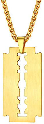 PROSTEEL Herren personalisiert Rasierklinge Anhänger Halskette Edelstahl/18k vergoldet Razor Blade mit 55+5cm Weizenkette trendig eBoy Pendant Necklace ModeSchmuck Accessoire für Männer Jungen