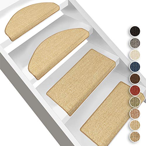Floordirekt Sisal Stufenmatten innen 1 Stück eckig, Treppenstufen Matten für Holztreppen, antirutsch Treppenteppich Selbsklebennd und Allergikerfreundlich (Natur, mit Lippe 65 x 23,5 cm)