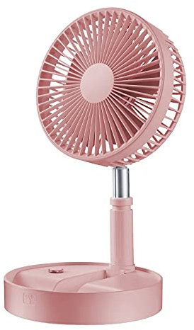 jiande Portable Desk Fan Telescopic Foldable Fan Pedestal Stand Floor Fan 180° Adjustable Remote Time-Set 7200mAh Oscillate USB Charging (Color : Pink)