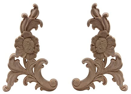 2 Stück unlackierte moderne Blätter Blumen große Holz Eckschrank Holzapplikation Holzaufkleber Onlay Möbel Dekoration Zubehör A4-4
