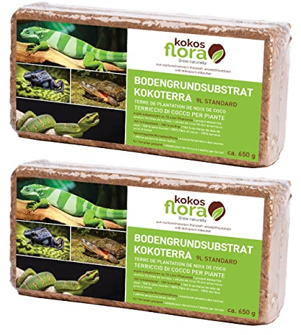 KOKOSFLORA Kokoserde Bodengrund - 18L Ziegel - Torffrei - Balkonkästen, Gartenbeete. (2 x 650g - 18L Kokosziegel)