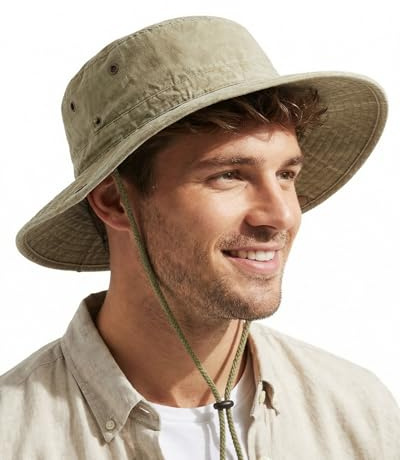 Zylioo L/XL XXL/3XL Sombrero de sol para hombre para cabeza grande, protección UV Sombrero de arbusto de ala ancha Sombrero de senderismo, Safari Boonie Sombrero para Pesca al aire libre Pesca Golf