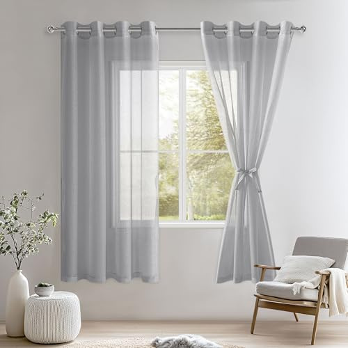 DWCN Vorhang Sheer Voile Vorhänge mit Ösen Transparente Gardinen, Grau | 160x140cm(HxB), Ösenvorhang Tül Perde Vorhänge für Wohnzimmer, Schlafzimmer, Babyroom, 2 Stücke