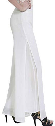 Putaowor Womens Chiffon High Elastic Waist Palazzo Dressy Pants Flare Straight Leg Trousers White Split 18