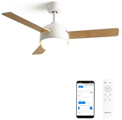 CREATE / WINDBALL/Deckenventilator Weiß mit Beleuchtung, WLAN und Fernbedienung/Umkehrbare Flügel, Sommer-Winterbetrieb, 2 Höhen, 6 Geschwindigkeiten, 3 Lichttemperaturen, 40W, Ø112 cm