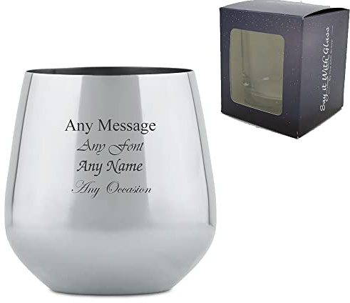Personalised Engraved Metal Silver Wine Tumbler, Personalise with Any Message for Any Occasion, Stylize with a Variety of Fonts, Gift Box Included, Laser Engraved