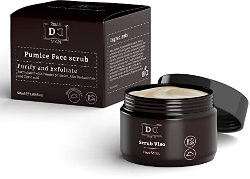 Dear D Scrub Viso Uomo | Crema Scrub Viso Uomo Ad Azione Purificante, Illuminante Ed Esfoliante | Perfetto Per Pelli Grasse E Secche | Pratico Formato Da 50 ML