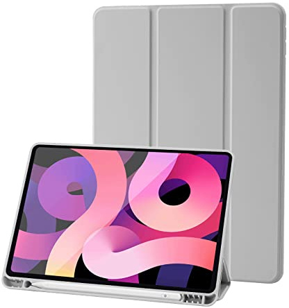 Hülle Kompatibel mit iPad 10,2 Zoll 2021/2020/2019, ipad hülle 9.Gen/8.Gen/7.Gen mit stifthalter, Auto Schlafen/Wachen, und Weicher TPU Rückseitiger Abdeckung, Grau