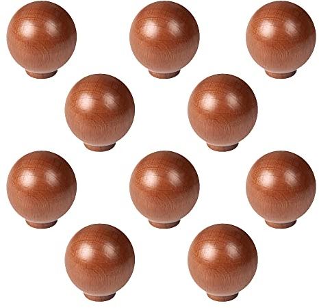 Jdel 10 Stück Schranktürknauf aus Holz, rund, Nussbaum, Schubladengriff, Möbelgriffe, 30 mm, runde Knöpfe, für Türen, Küchenschränke, Schubladen, Einloch