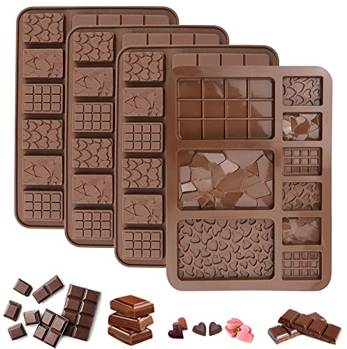 4 Pezzi Stampi per Barrette di Cioccolato, 20.4x15cm Silicone Stampi Barrette Cioccolato, Antiaderenti Stampo per Cioccolatino in Silicone, Stampo Barretta Energetica per Cioccolati, Cialde, Caramelle