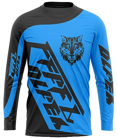 FFFF & OLFEH Maillot de Ciclismo de Manga Larga para Hombres, Verano MTB Manga Larga Bicicleta Downhill Deportes Al Aire Libre Camiseta Ciclismo Motocross Ropa Tops (XL,Light Blue)