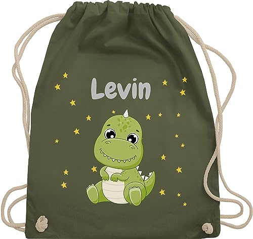 Turnbeutel Rucksack - Süßer Dino Dinosaurier Dinosaurus Dinomotiv - Unisize - Olivgrün - dinosaurier-rucksack für den kindergarten personalisierte geschenke kinder tier saurier beutel