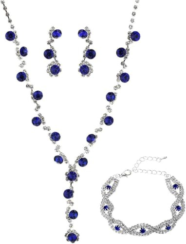 FDEETY Bröllopssmyckeset med silverhalsband och glittrande strassörhängen för kvinnor och flickor, Zink