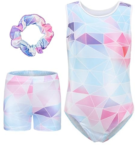 SEAUR Mädchen Turnanzug Turnshorts Haarband Set Kinder Turnen Trikot Shorts Gymnastik Ärmellos/Langarm Gymnastikanzug Tanzen Kleidung