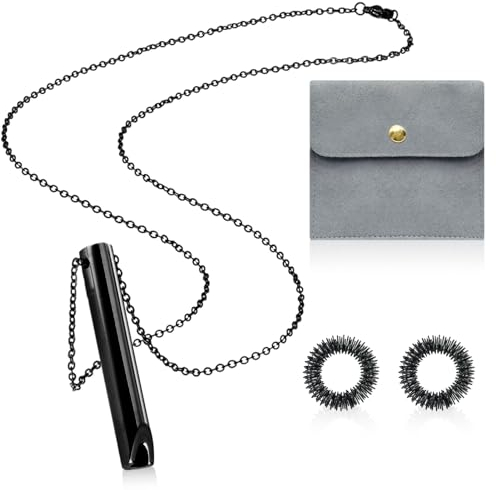 TaimeiMao Collier anti-stress, collier anti-anxiété en acier inoxydable avec 2 anneaux anti-stress et pochette à bijoux, collier de respiration consciente, éléments de soulagement de l'anxiété pour