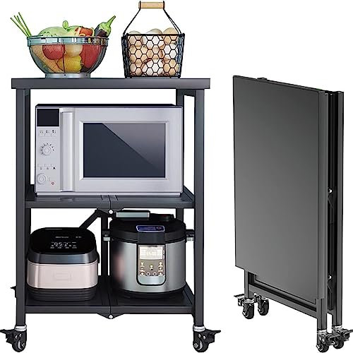 Miuxe Klappbare Servierwagen 3-Etagen-Edelstahl-Lagerwagen Auf Rädern Rolling Catering Storage Organizer Rack, Movable Bar Service Trolley Tisch Mit Bremse Für Küche Hotels Restaurants