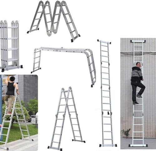 4.7 m Folding Ladder, Aluminium Ladder, Non-Slip Stepladder, Multi-Purpose Ladder, Loft Ladder, 150 kg Load Capacity, EN131
