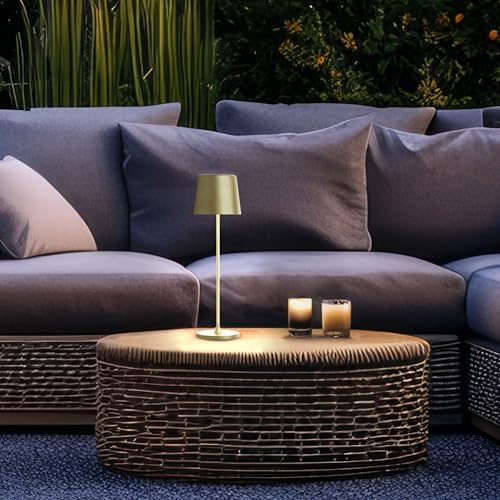 Lightbox LED Tischlampe für Innen & Außen | 37 cm / 23 cm Höhe, Ø 10 cm | | LED Tischlampe für Innen & Außen | 37 cm / 23 cm Höhe, Ø 10 cm | goldfarbene Outdoor Tischleuchte mit Touch-Dimmer | mobil /
