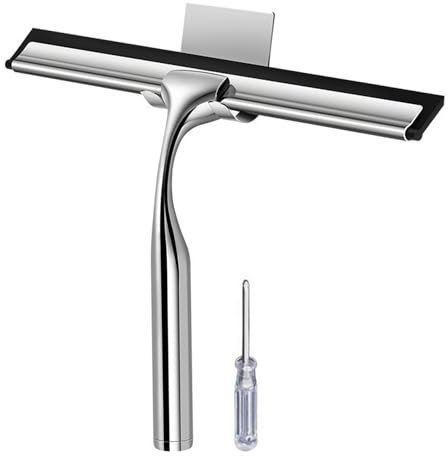 1 Pcs Shower Squeegee, 10 Inch Stainless Steel Window Squeegee Cleaner for Glass Door with Hook, Shower Screen Wiper for Bathroom, Window,Mirror and Car Glass