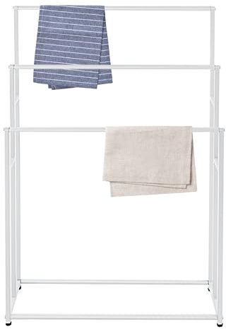 HPDTZ Grand porte-serviettes sur pied à 3 niveaux - Porte-serviettes de bain surdimensionné pour sécher les serviettes de bain pour chambre à coucher, salle de bain ou piscine (blanc)