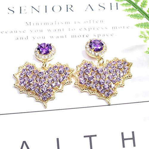 Earring for Women Korean Style S925 Silver Needle Temperament Fantasy Purple Crystal Peach Sweetheart Pendant Excessive Earrings Women Purple, GeRRiT, Lilac