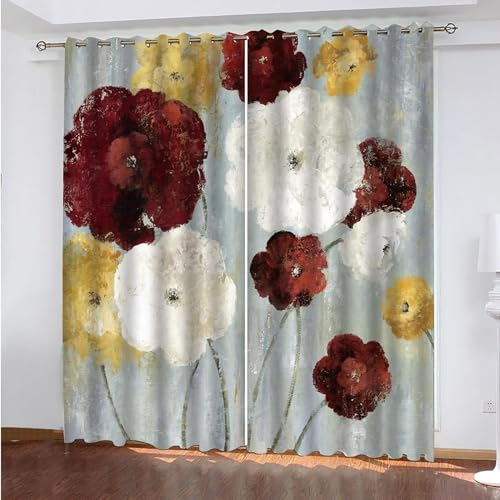 Vorhang Graffiti kleine Blume Vorhang Blickdicht Verdunklungsgardine mit Ösen 3D Drucken Curtains für Schlafzimmer Wohnzimmer Deko B 117 x H 138 cm 2er Set