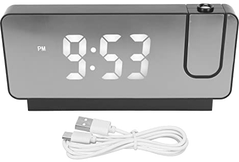 Ausla Funkuhr Mit Projektion Projektionswecker, Uhrzeit, Datum, Temperaturanzeige, 180 Grad Breite HD-LED, Projizierbare Uhr für Zuhause (Black)