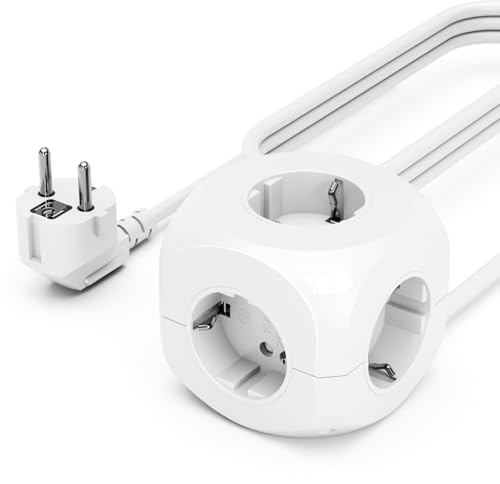 5-in-1 Steckdosenwürfel, 5 Fach Würfel Steckdosenleiste, 16A Mehrfachsteckdose, Cube Steckdose Steckdosenadapter mit 1.8M Kabel, Mehrfachstecker Power Cube Ladegerät für Büro Hause Reisen