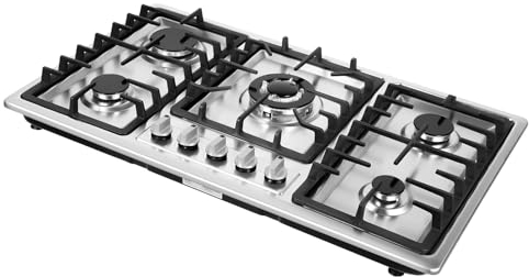 JAYEUW Piano cottura a gas a 5 fuochi, installazione moderna, fornello a gas in acciaio inox, con protezione automatica della fiamma, 3000 W, fornello a gas da incasso per camper NG/LPG, convertibile