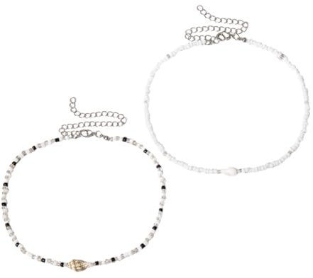 LIFKOME 2 Stück Muschelkette Choker Halskette Mit Verstellbarer Länge Perlen Und Muschelstrandketten Für Teenager Mädchen Sommereinsatz